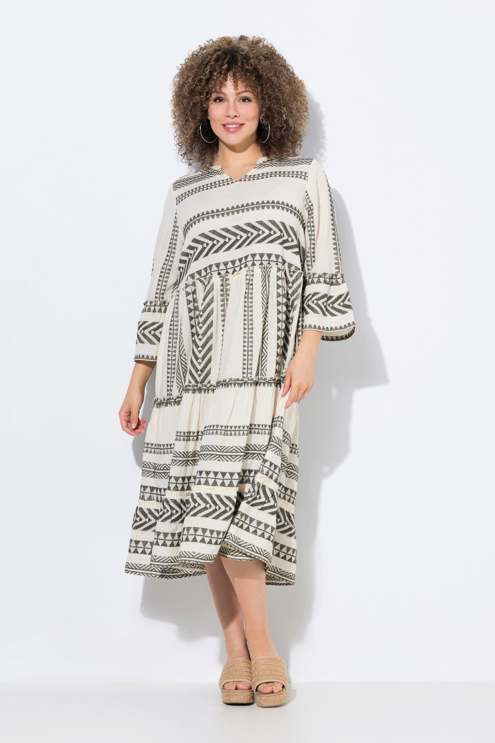 Ulla Popken Midikleid Kaftan-Kleid Volants A-Linie günstig online kaufen