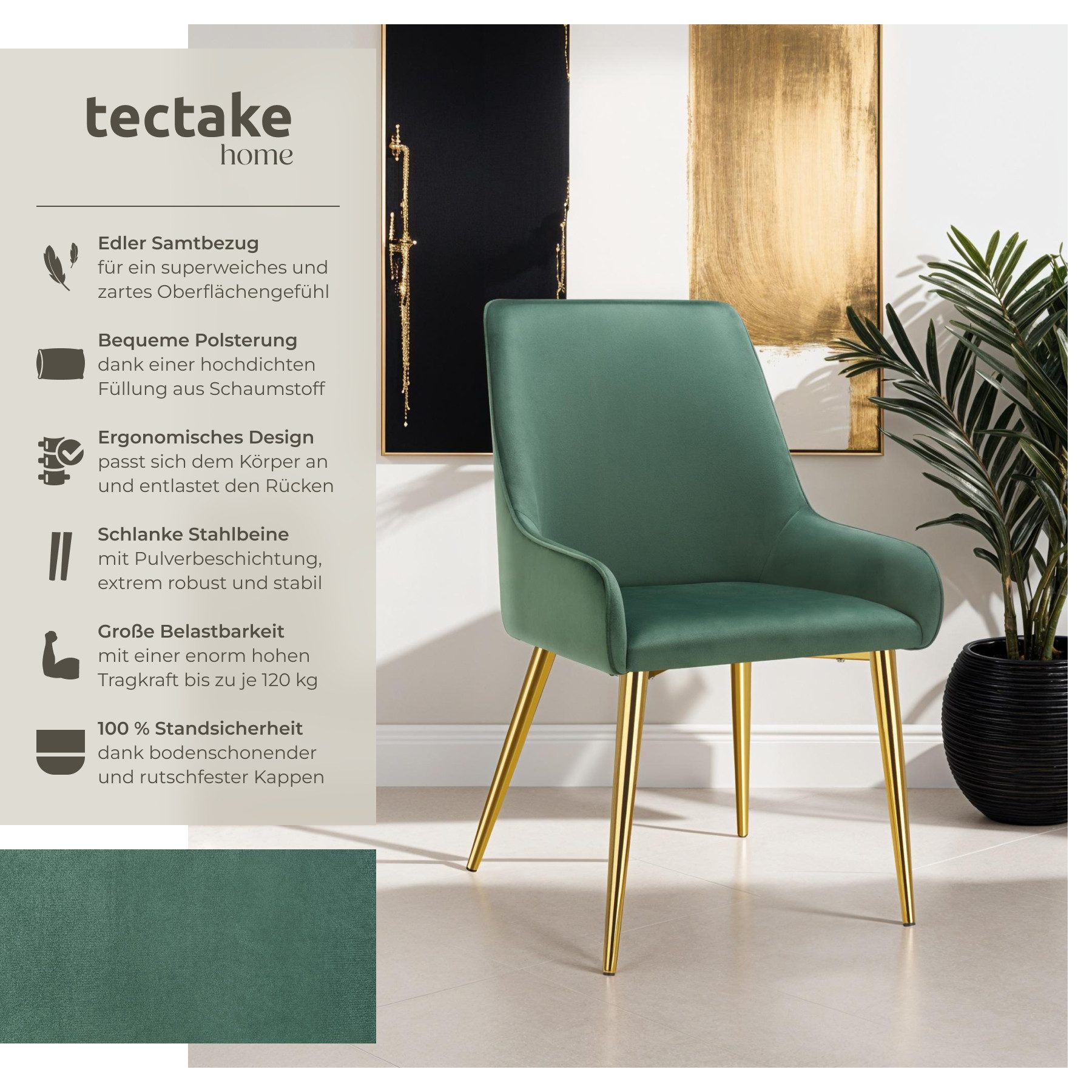 tectake Esszimmerstuhl Polsterstuhl Avane, Samtoptik, Belastbarkeit günstig online kaufen