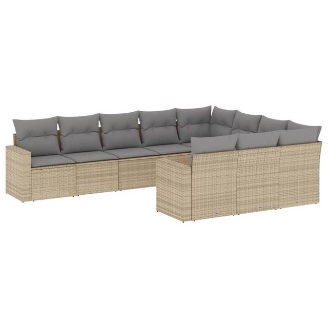 vidaXL Sofaelement 10-tlg. Garten-Sofagarnitur mit Kissen Beige Poly Rattan günstig online kaufen