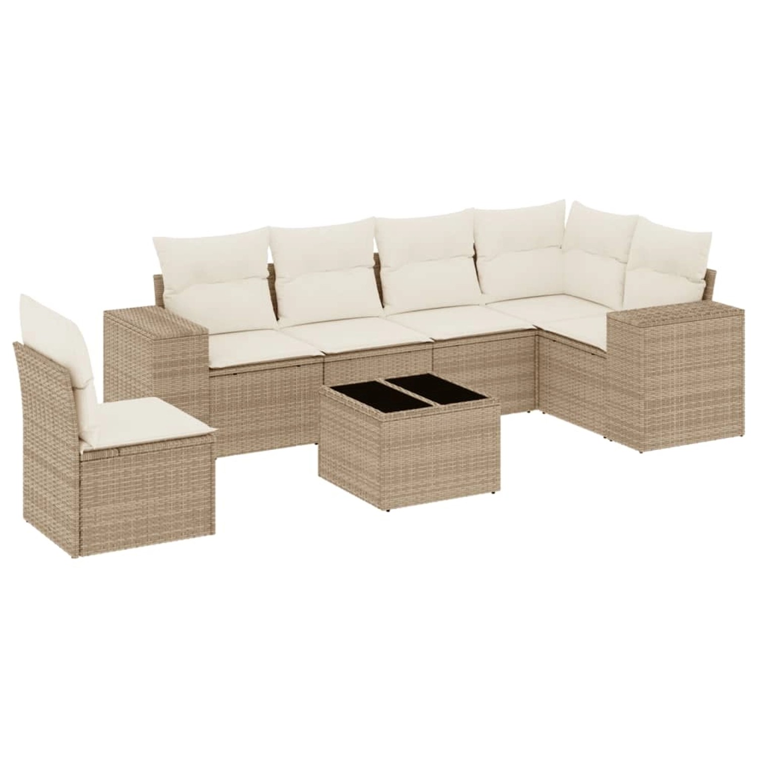 vidaXL 7-Tlg Garten-Sofagarnitur mit Kissen Beige Poly Rattan 3254975 günstig online kaufen