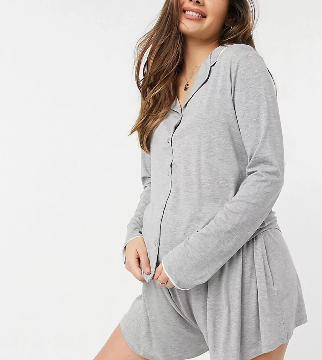 Missguided Maternity – Weiches Pyjama-Set mit langärmligem Shirt und Shorts günstig online kaufen