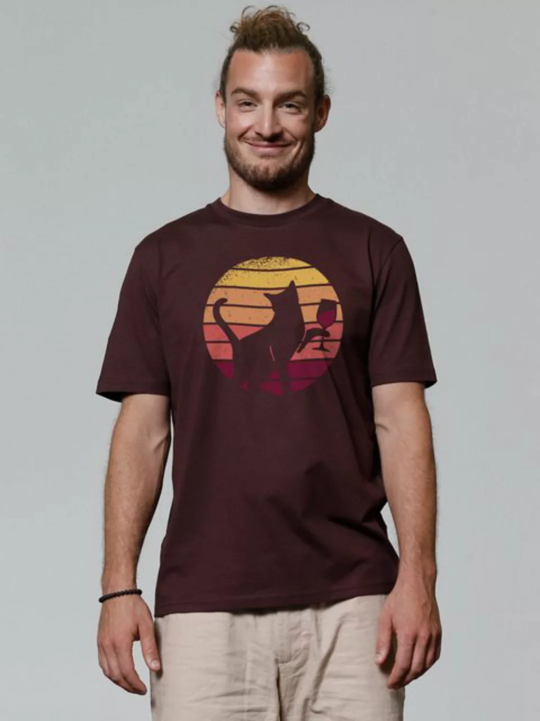 wat? Apparel Print-Shirt Sunset Katze & Rotwein (1-tlg) günstig online kaufen