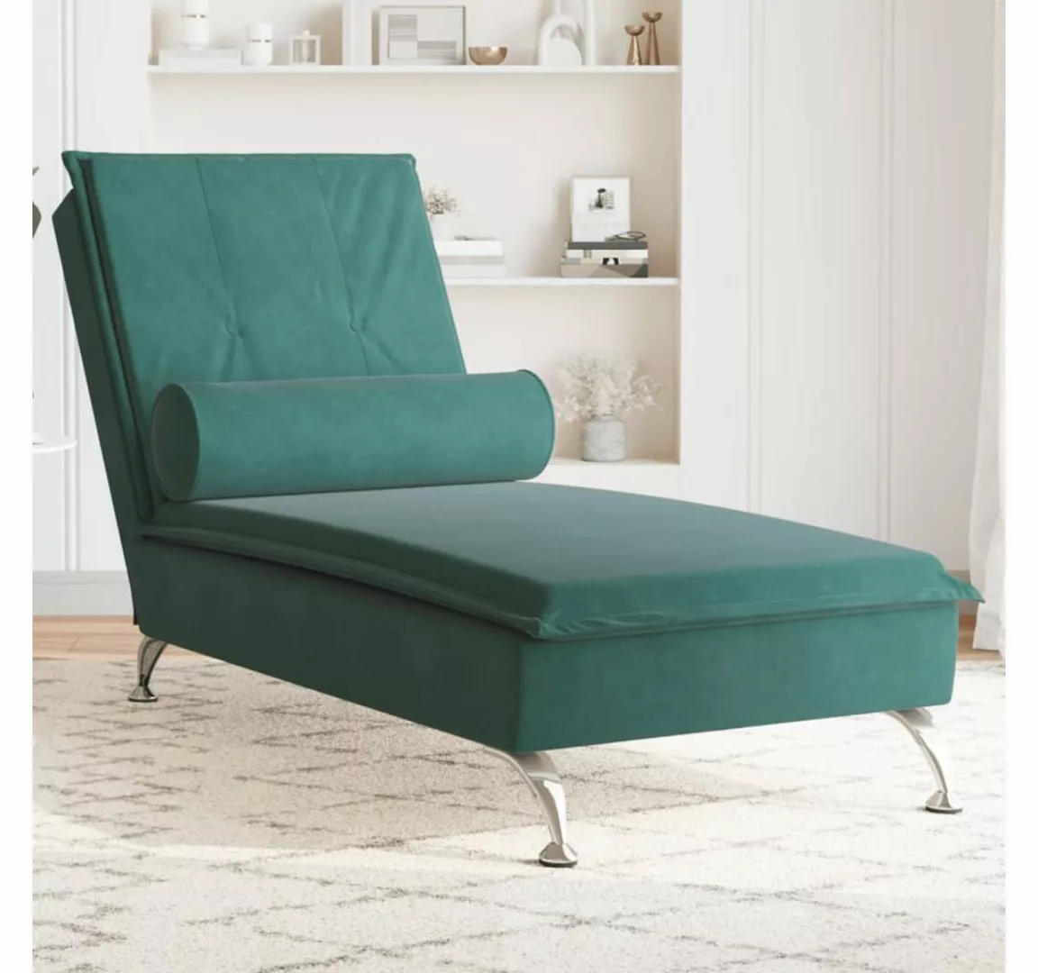 vidaXL Chaiselongue Massage-Chaiselongue mit Nackenrolle Dunkelgrün Samt, 1 günstig online kaufen