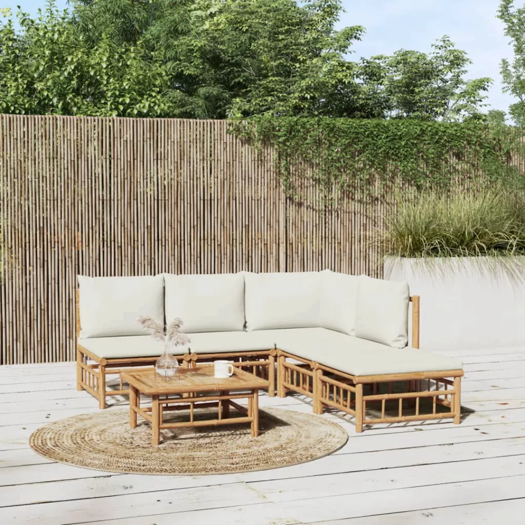 Vidaxl 6-tlg. Garten-lounge-set Mit Cremeweißen Kissen Bambus günstig online kaufen