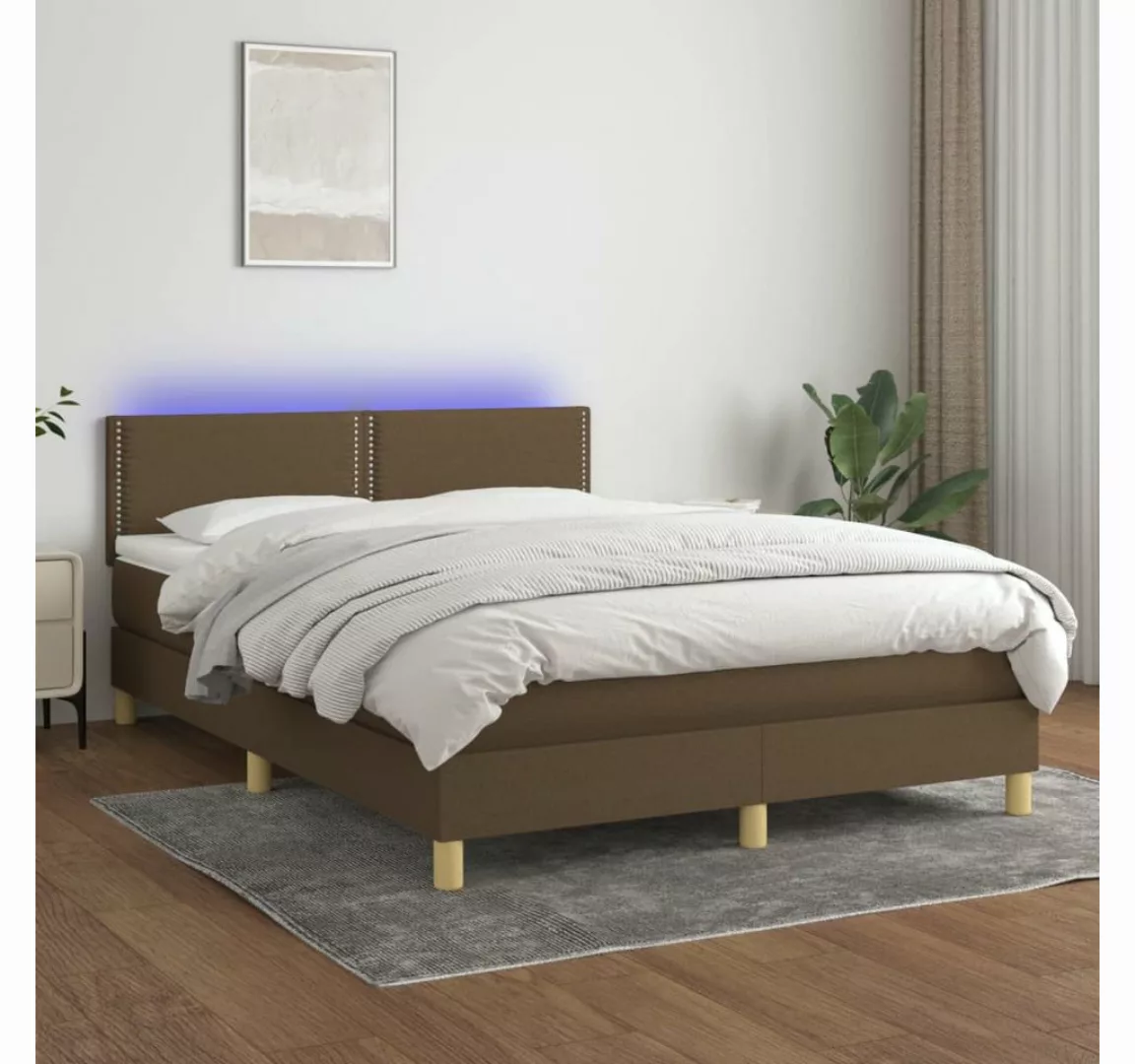 vidaXL Boxspringbett Boxspringbett mit Matratze LED Dunkelbraun 140x200 cm günstig online kaufen