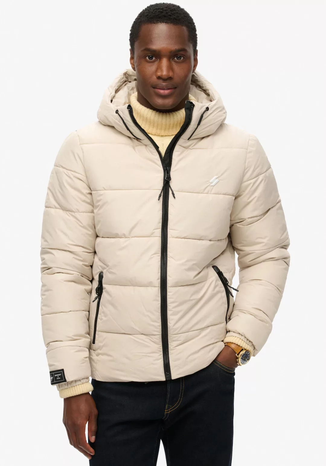 Superdry Steppjacke HOODED SPORTS PUFFR JACKET mit kontrastfarbener Sticker günstig online kaufen