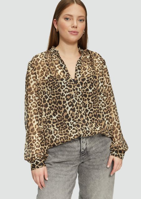 QS Langarmbluse Leicht transparente Chiffonbluse mit All-over-Print Raffung günstig online kaufen