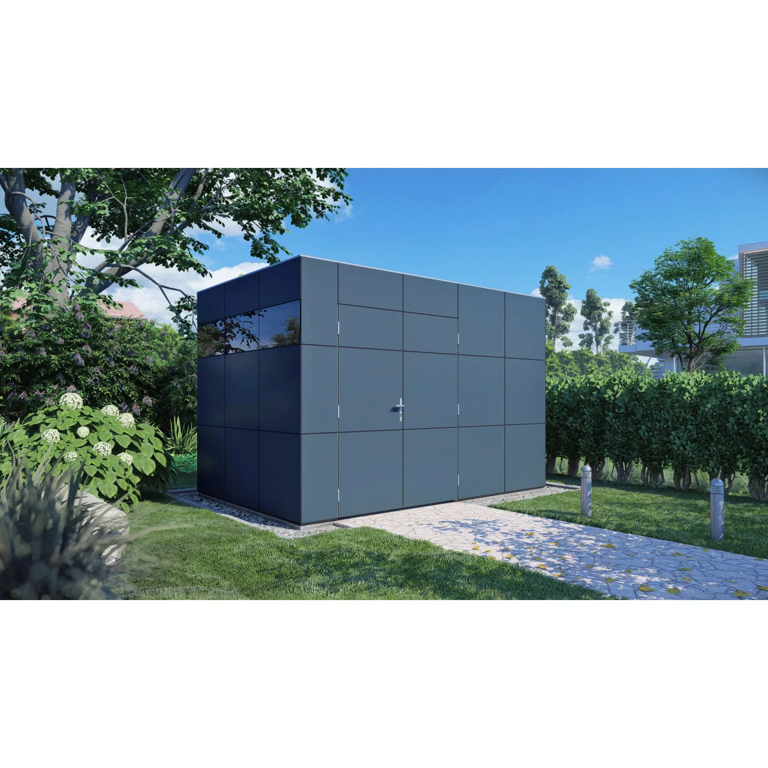 Bertilo Gartenhaus/Gerätehaus HPL 2 Anthrazit-Weiß 228 cm x 345 cm FSC® günstig online kaufen