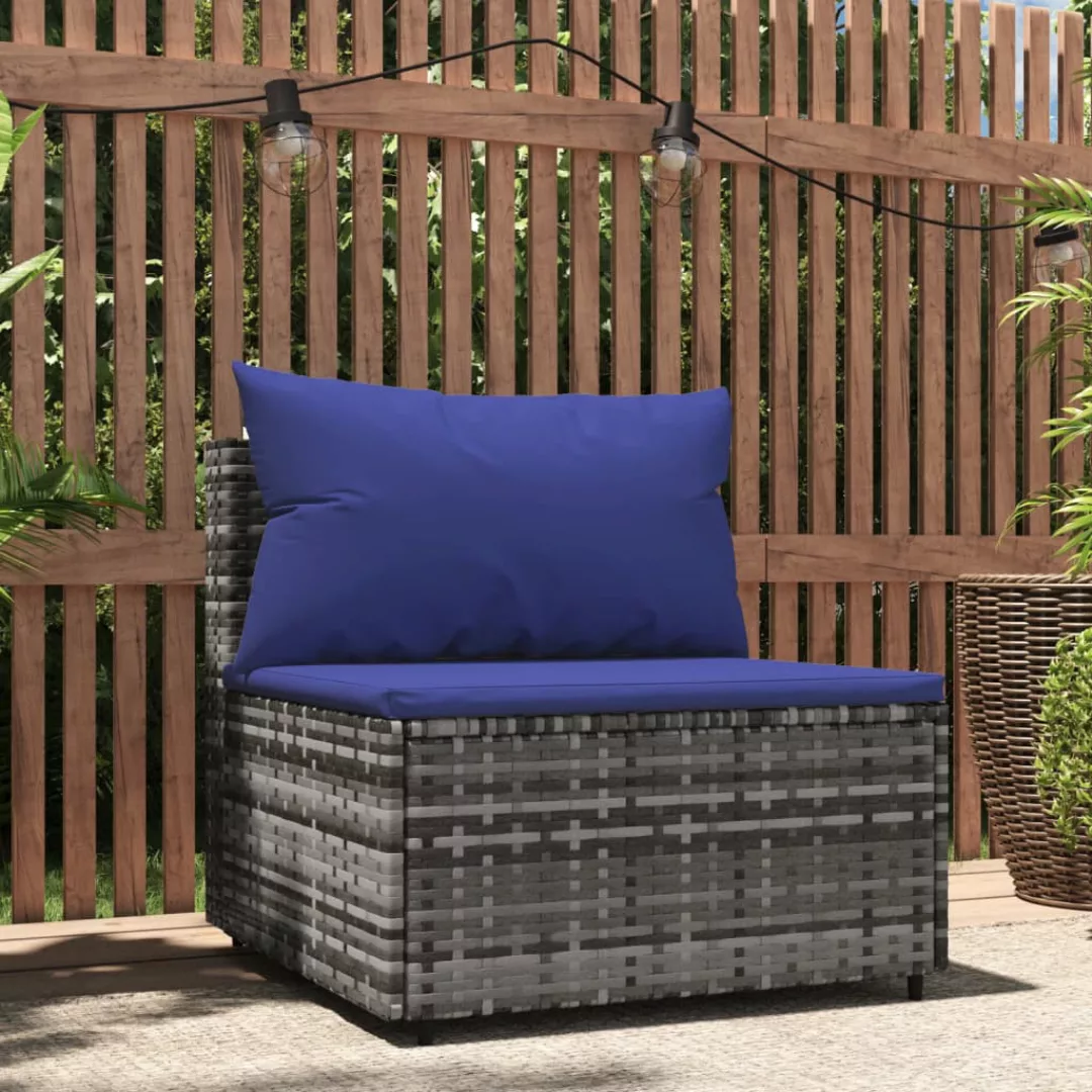 Vidaxl Garten-mittelsofa Mit Kissen Grau Poly Rattan günstig online kaufen