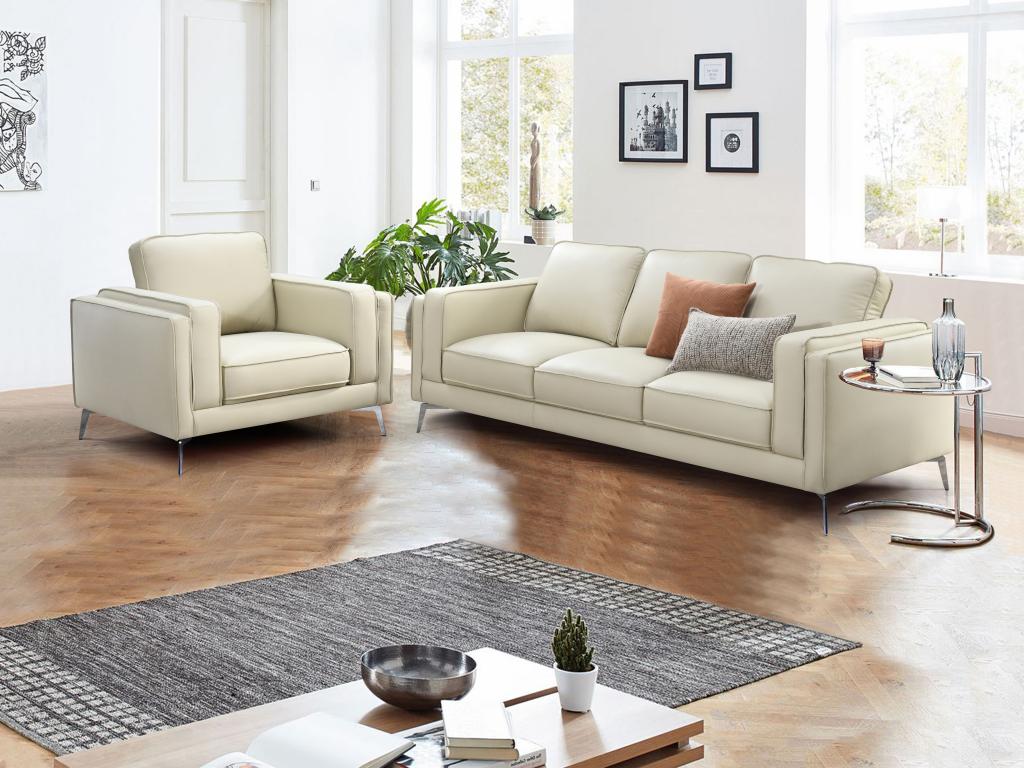 Sofagarnitur 3-Sitzer & Sessel - Leder - Beige - LECCO günstig online kaufen