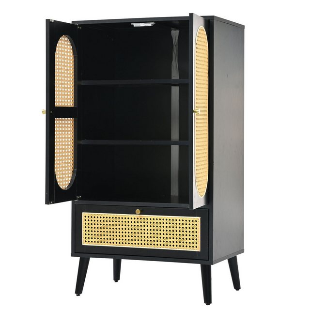 Yorbay Beistellschrank Kompaktes Sideboard mit Rattan-Design Schwarz Vielse günstig online kaufen