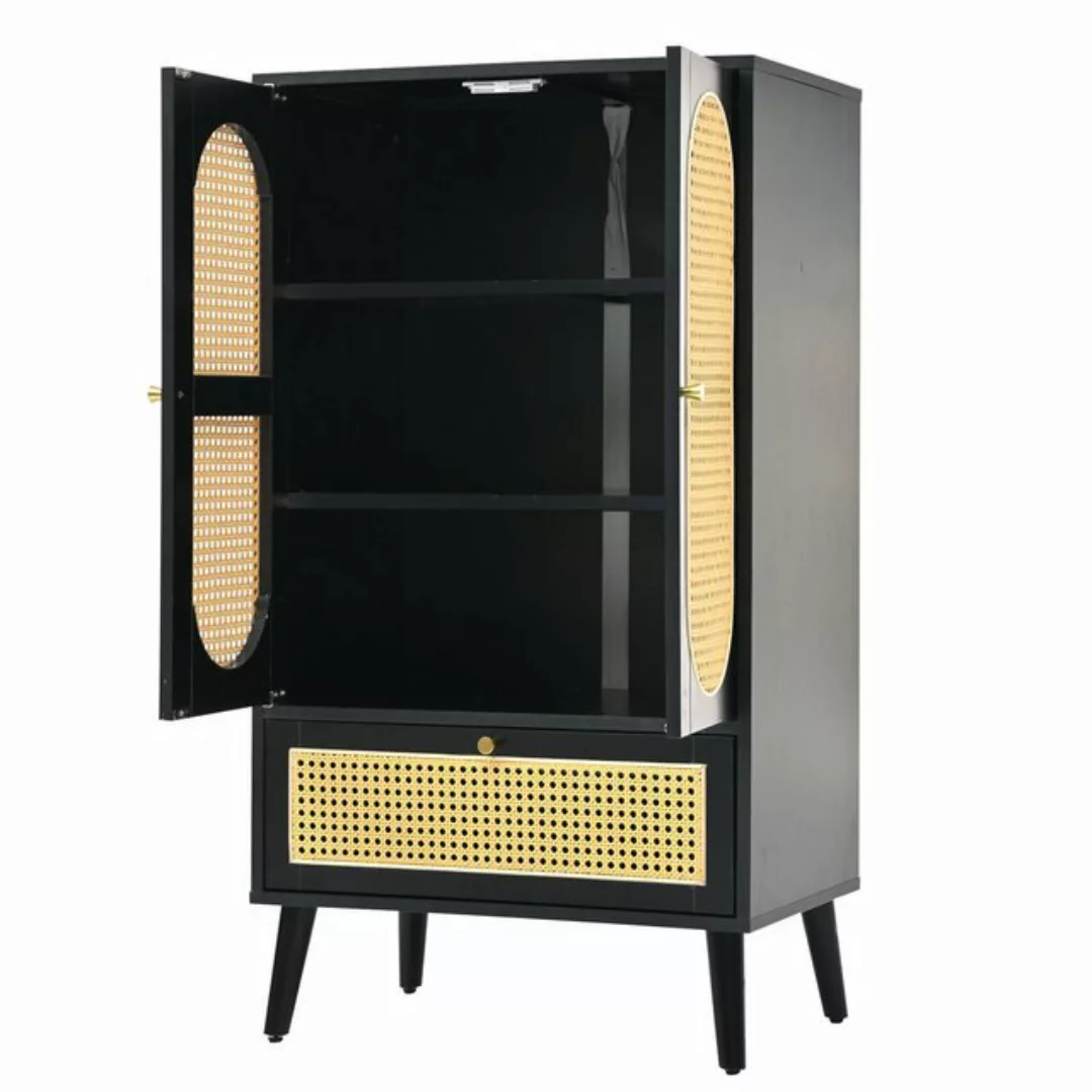 Yorbay Beistellschrank Kompaktes Sideboard mit Rattan-Design Schwarz Vielse günstig online kaufen