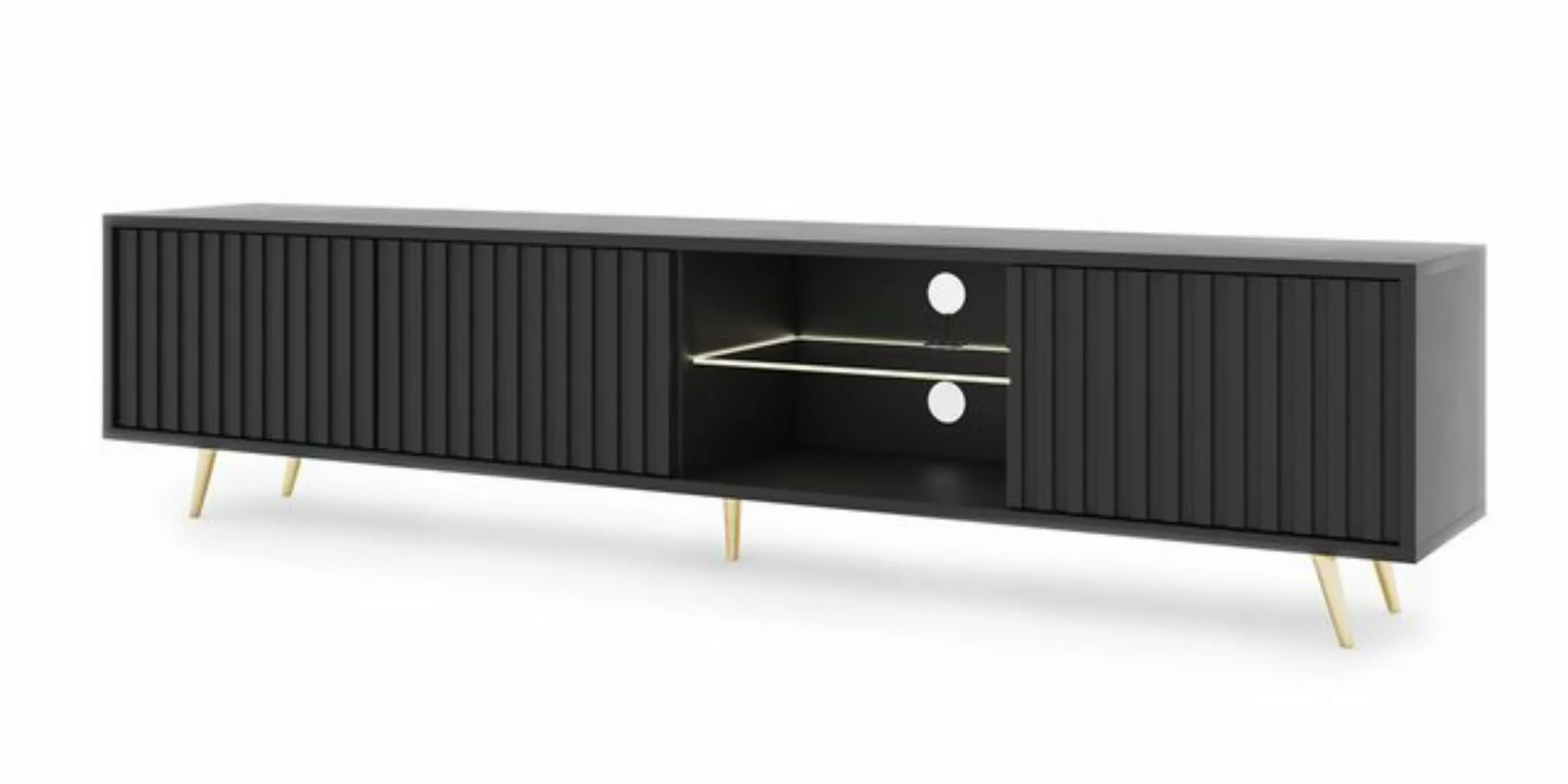 Selsey TV-Schrank BELLO mit goldenen Füßen, Lamellenfronten und LED, 175 cm günstig online kaufen