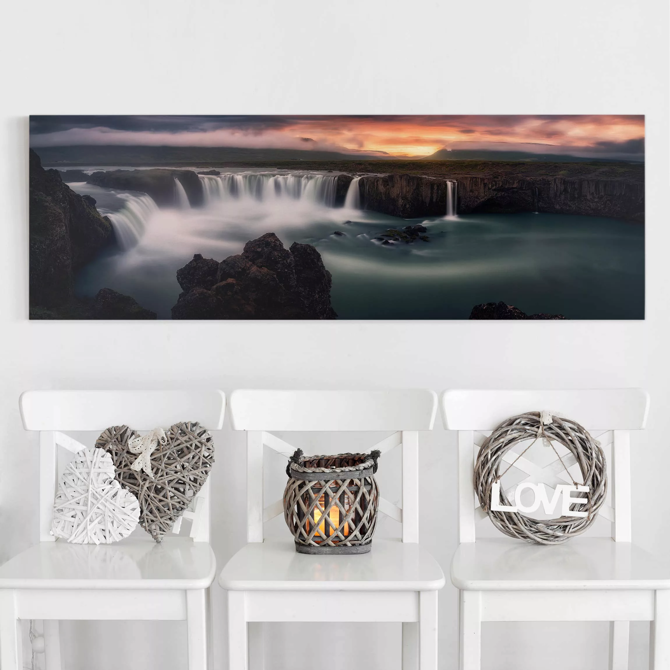 Leinwandbild Wasserfall - Panorama Goðafoss Wasserfall in Island günstig online kaufen
