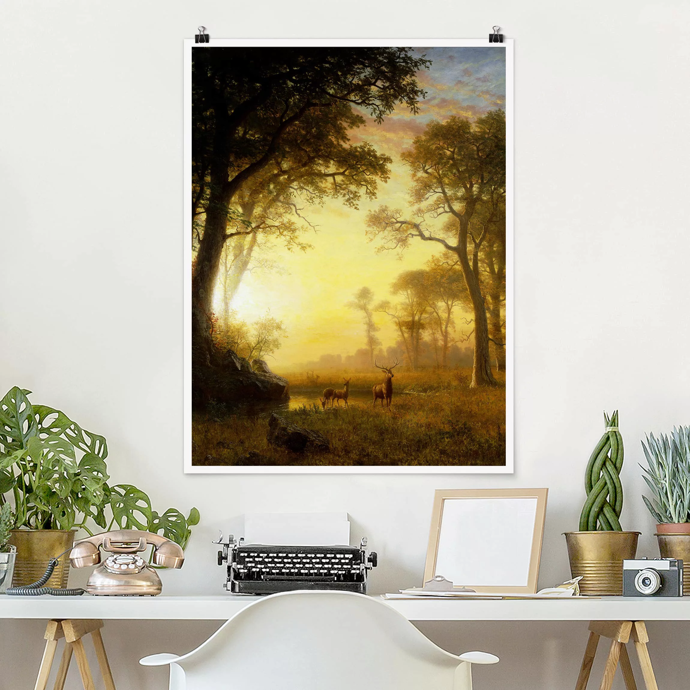 Poster Kunstdruck - Hochformat Albert Bierstadt - Sonnenbeschienene Lichtun günstig online kaufen