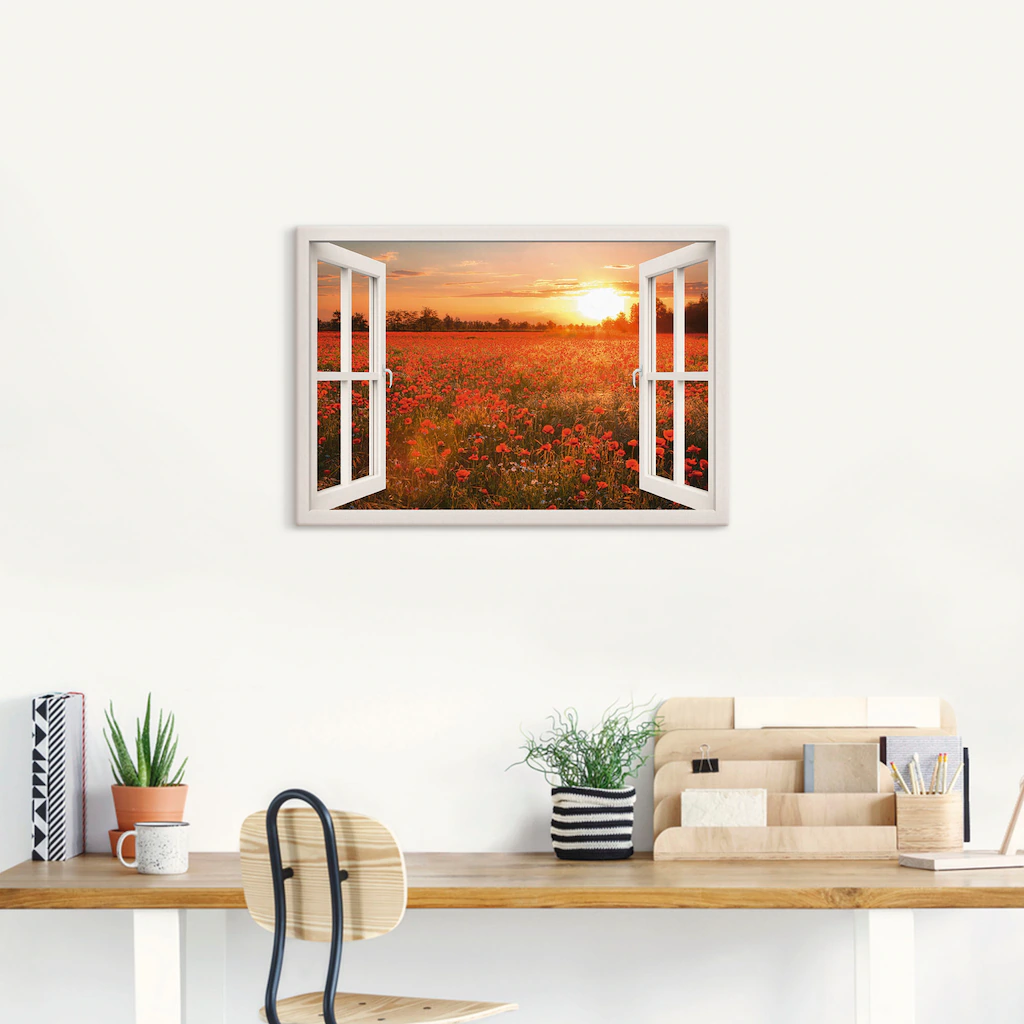 Artland Wandbild "Fensterblick Mohnblumenfeld", Blumen, (1 St.), als Leinwa günstig online kaufen