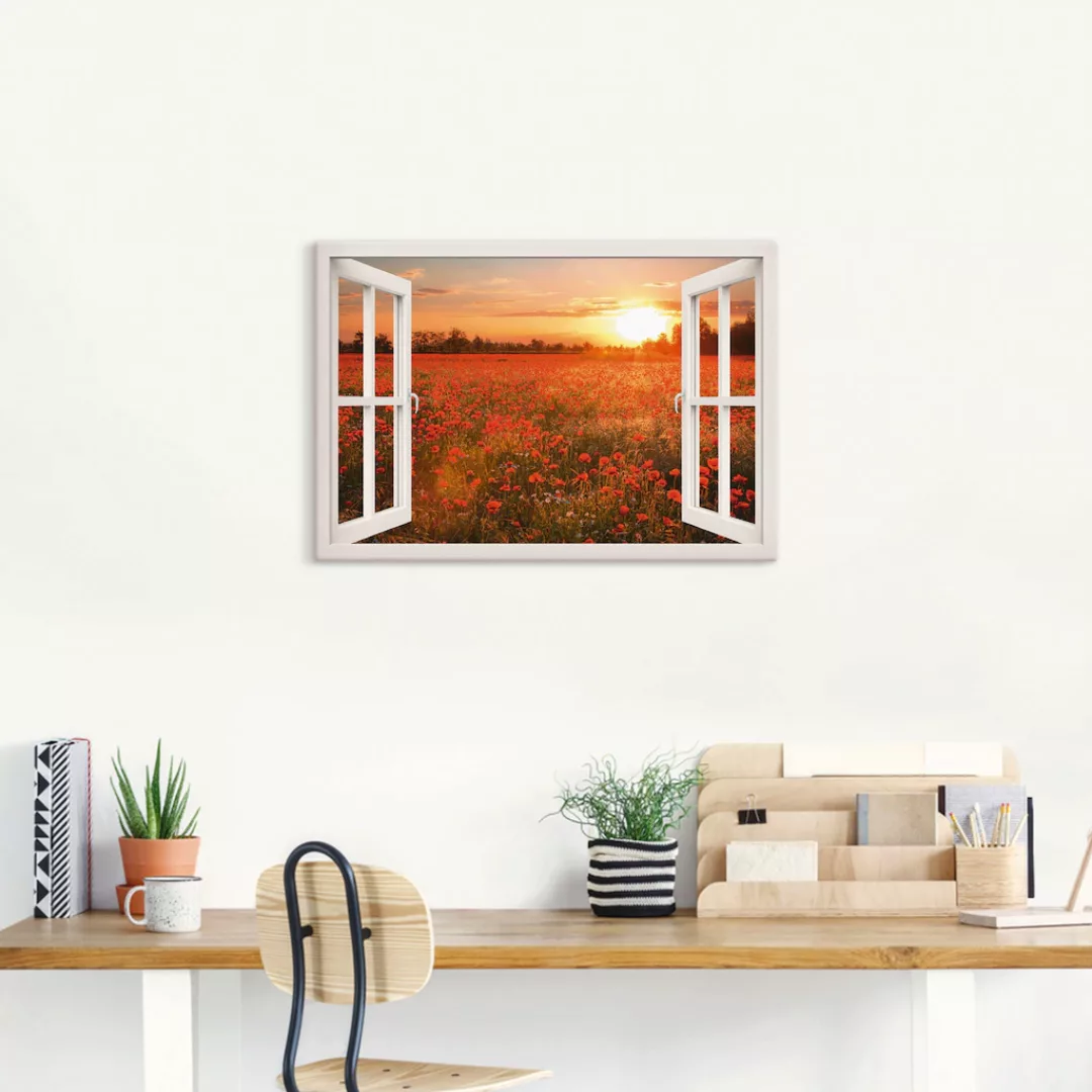 Artland Wandbild »Fensterblick Mohnblumenfeld«, Blumen, (1 St.), als Leinwa günstig online kaufen