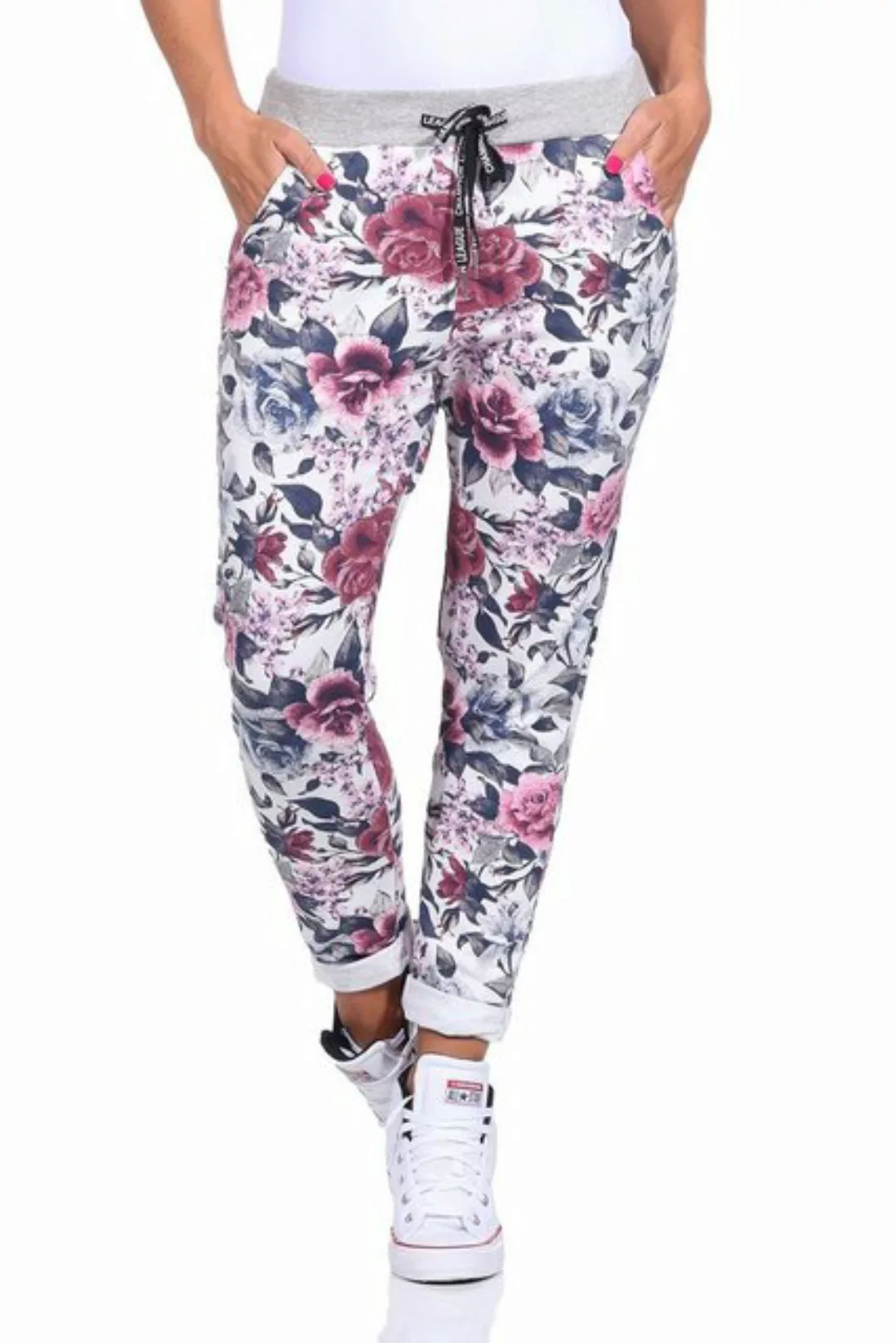 Mississhop Chinohose Damen Hose Blumen Jogginghose Baumwolle gemustert M. 2 günstig online kaufen