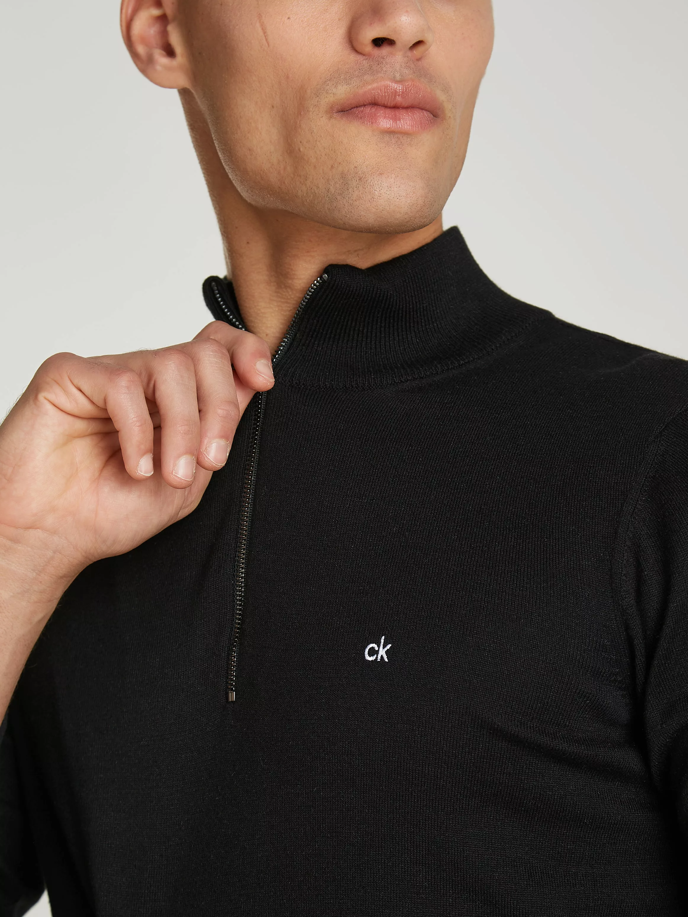 Calvin Klein Stehkragenpullover "COTTON SILK BLEND QUARTER ZIP", mit Logost günstig online kaufen