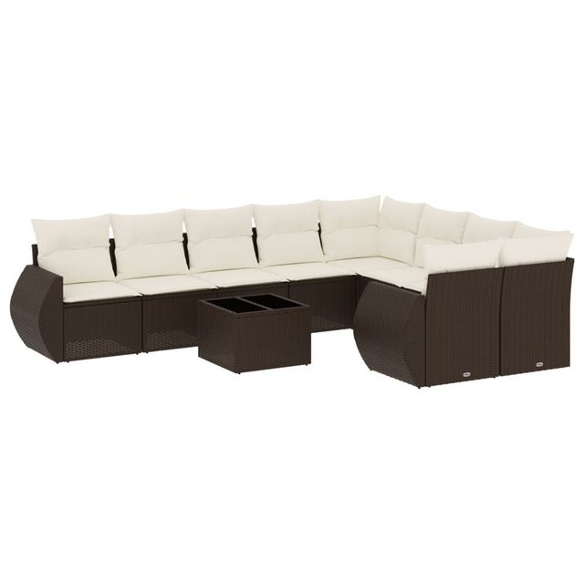 vidaXL Sofaelement 10-tlg. Garten-Sofagarnitur mit Kissen Braun Poly Rattan günstig online kaufen