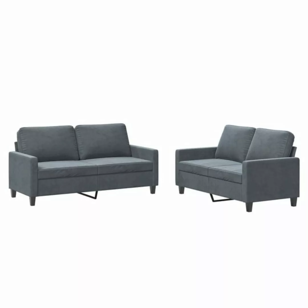 vidaXL Sofa 2-tlg. Sofagarnitur mit Kissen Dunkelgrau Samt günstig online kaufen