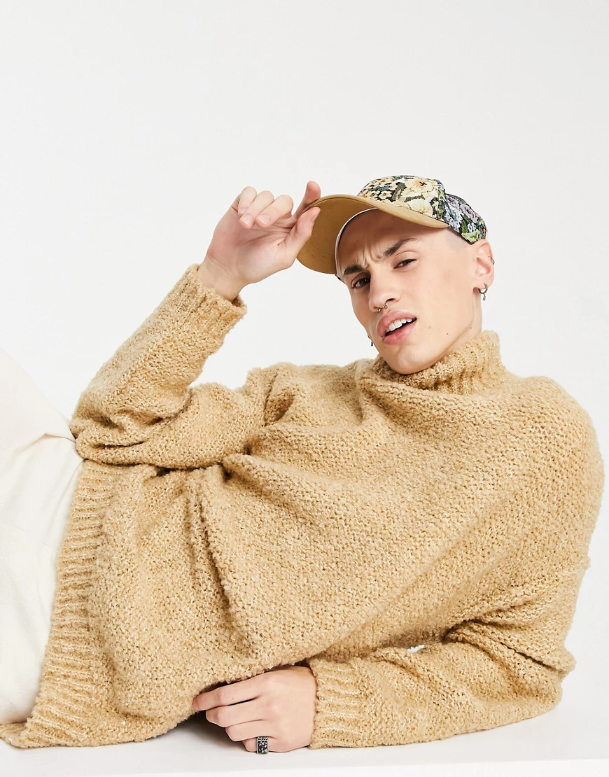 ASOS DESIGN – Oversize-Strickpullover aus Bouclé in Beige-Neutral günstig online kaufen