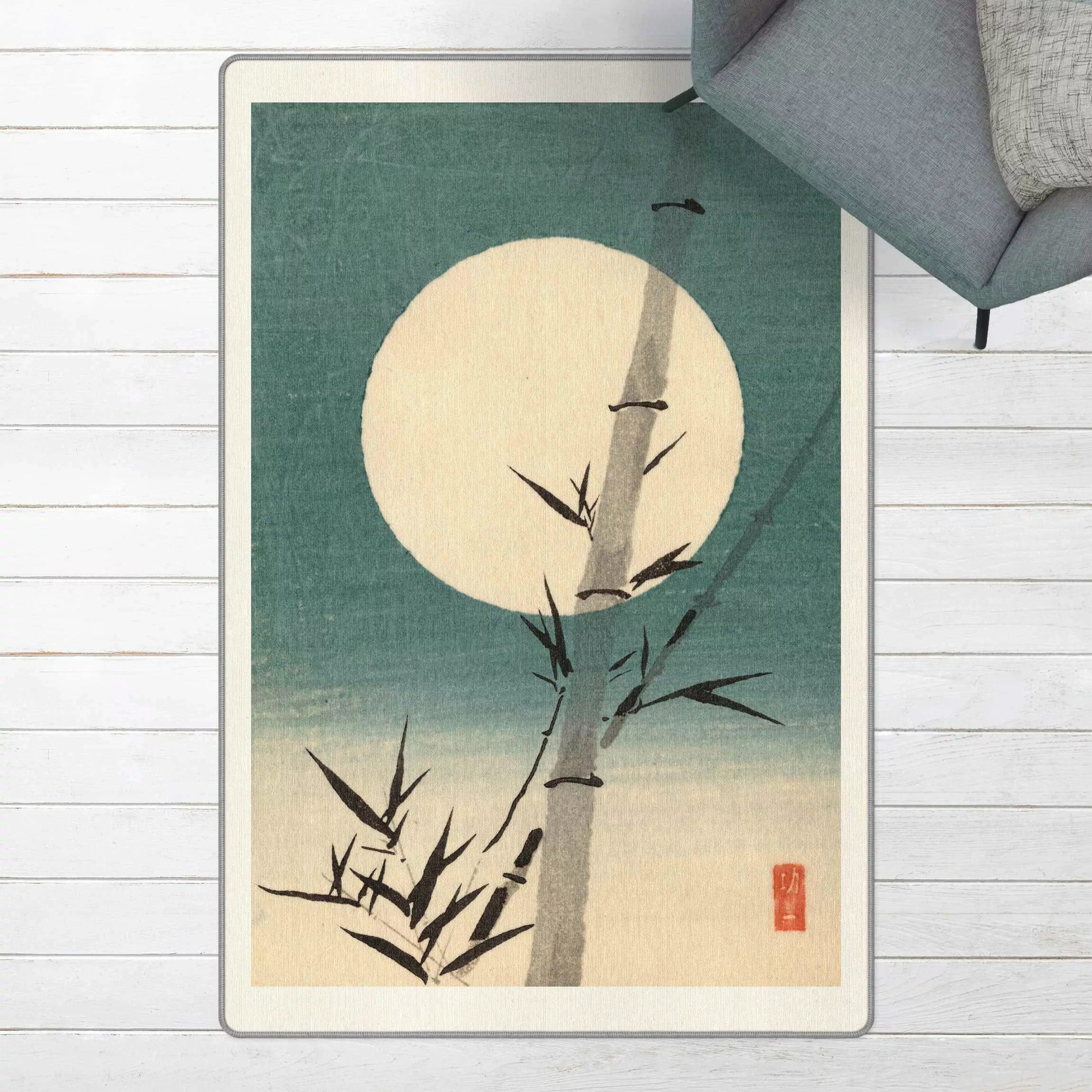 Teppich Japanische Zeichnung Bambus und Mond günstig online kaufen