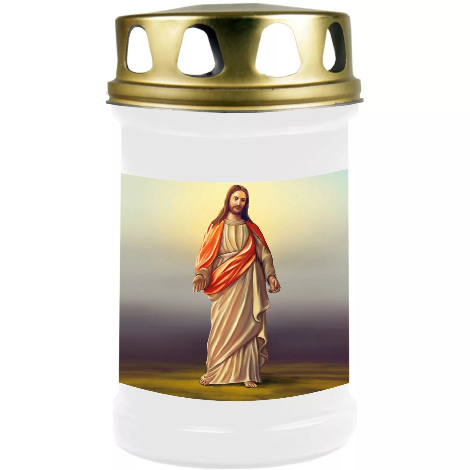 HS Candle Grabkerze Weiß 48h Deckel Gold Jesus 1 günstig online kaufen