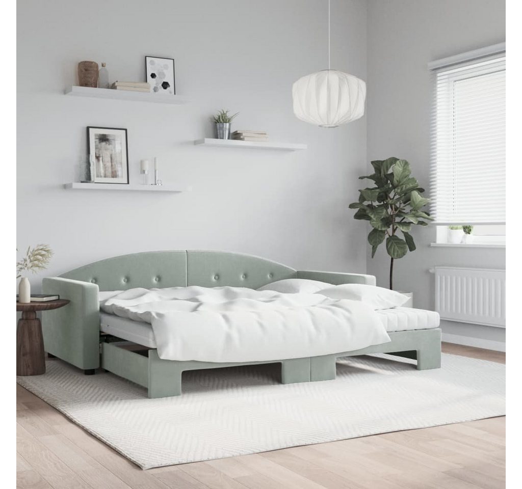 vidaXL Bett Tagesbett Ausziehbar mit Matratzen Hellgrau 90x190 cm Samt günstig online kaufen