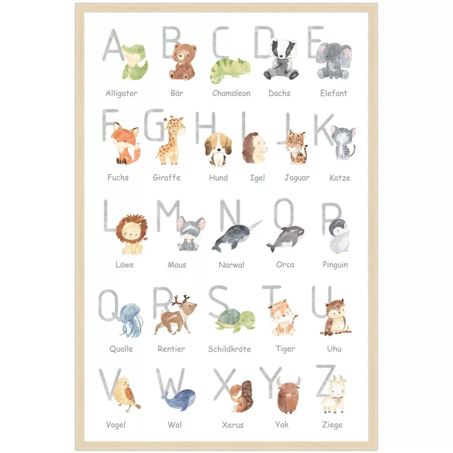 WANDStyle Gerahmtes Poster für Kinderzimmer Alphabet Deutsch 50 x 75 cm günstig online kaufen