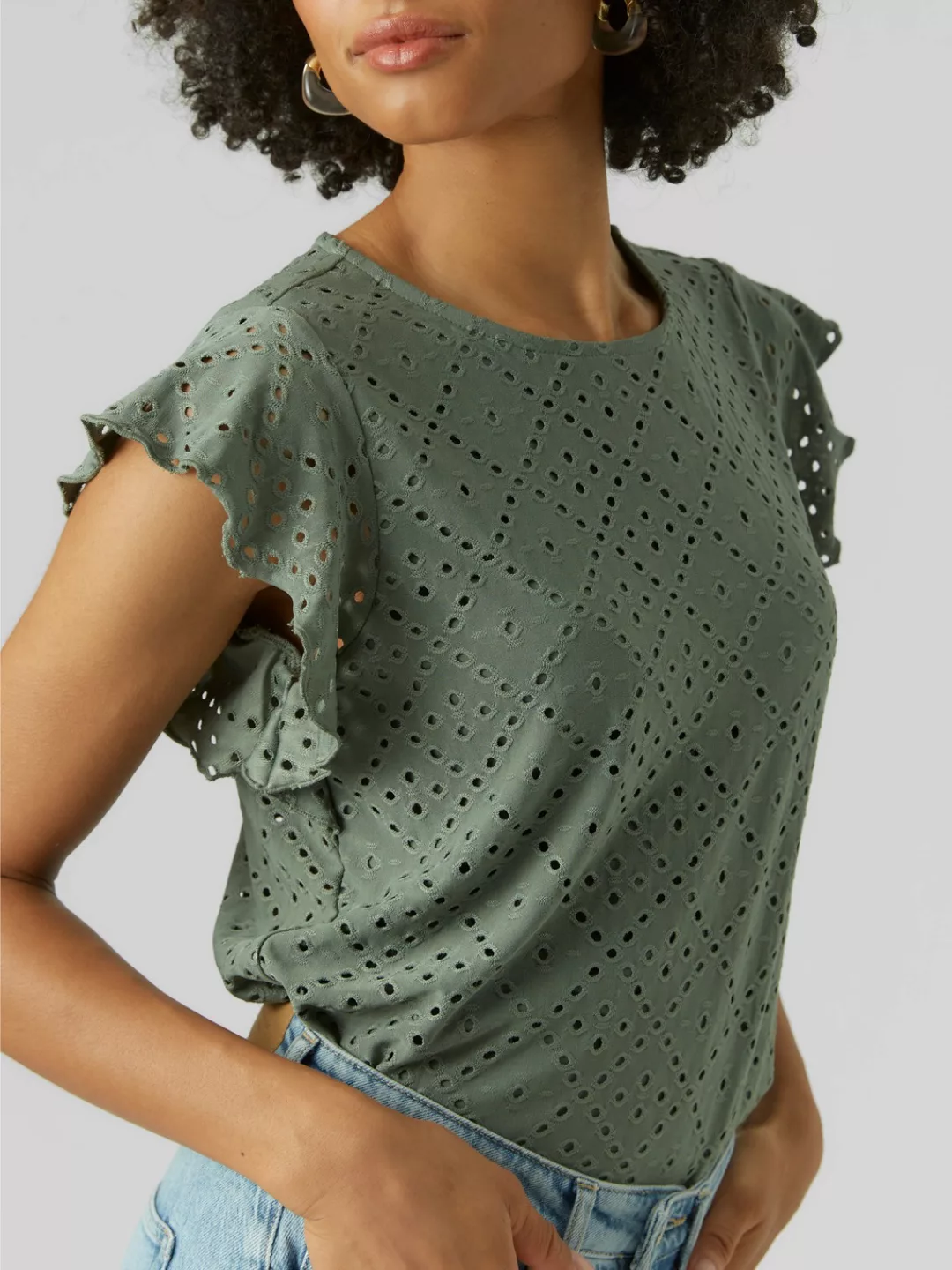 Vero Moda Rundhalsshirt "VMTASSA SL FRILL TOP NOOS" günstig online kaufen