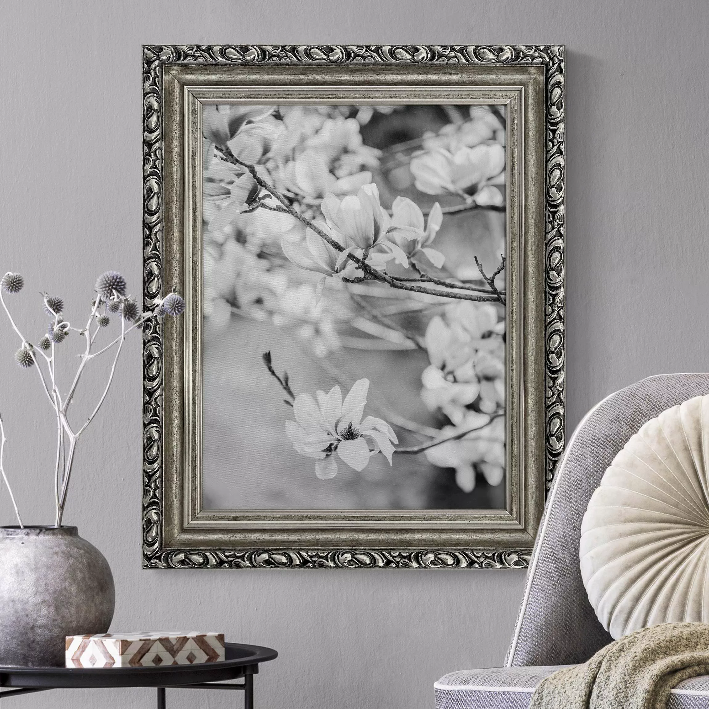 Gerahmtes Leinwandbild Magnolienzweige Vintagestil II günstig online kaufen