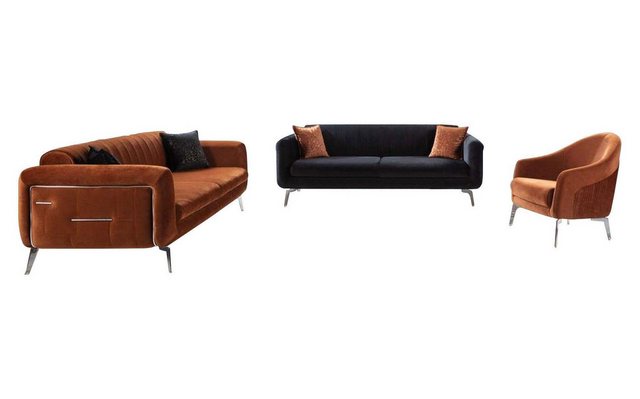 JVmoebel Sofa Schwarze Garnitur Sofas Sessel Sofagarnitur 3+3+1 Sitzer Luxu günstig online kaufen