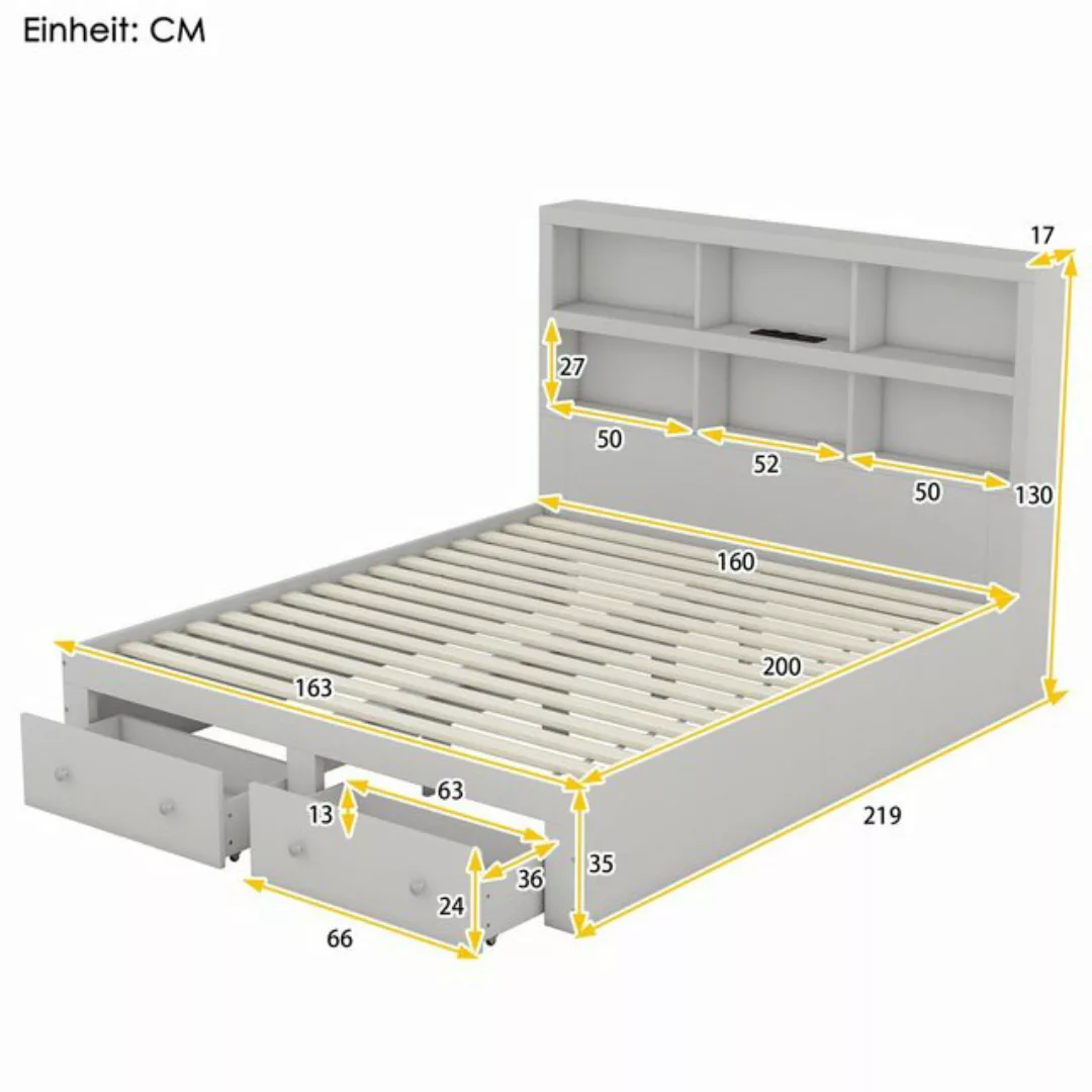 Celya Holzbett Doppelbett Bettgestell 160x200cm mit zwei Schubladen, Kopfte günstig online kaufen