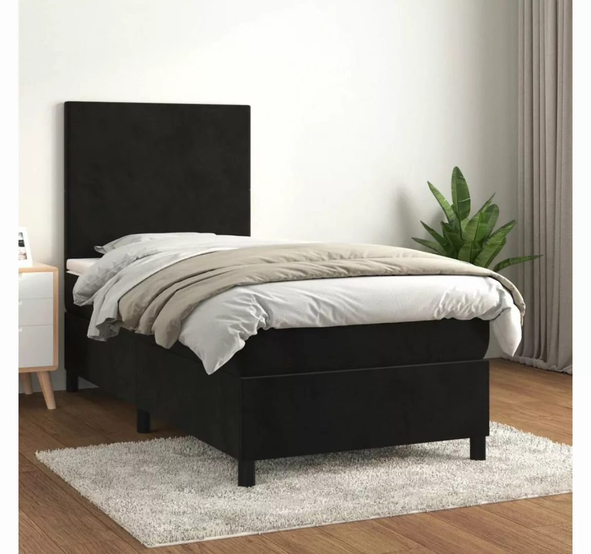 vidaXL Boxspringbett Boxspringbett mit Matratze Schwarz 80x200 cm Samt Bett günstig online kaufen