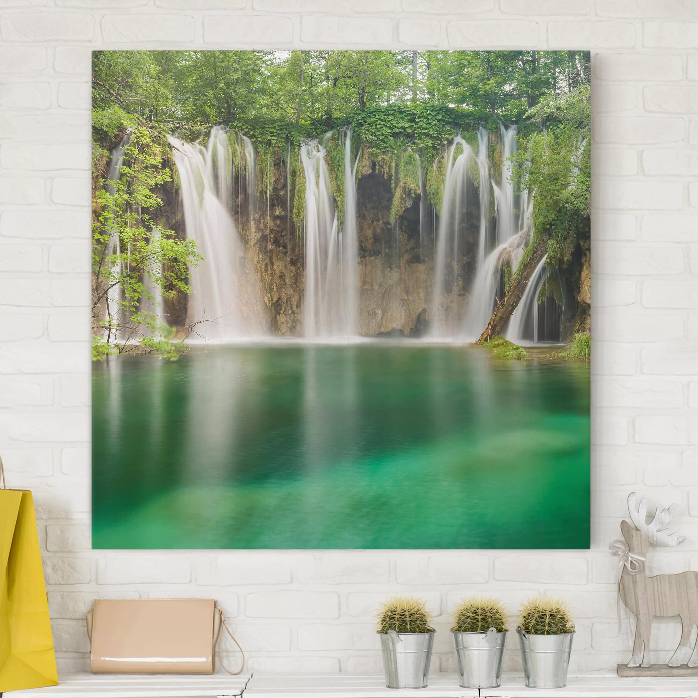 Leinwandbild Wasserfall - Quadrat Wasserfall Plitvicer Seen günstig online kaufen