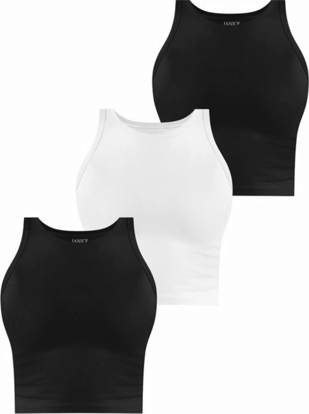 Janice Kurzarmshirt 3 x Damen crop Top hochgeschlossen Niah Kurzes Tanktop günstig online kaufen