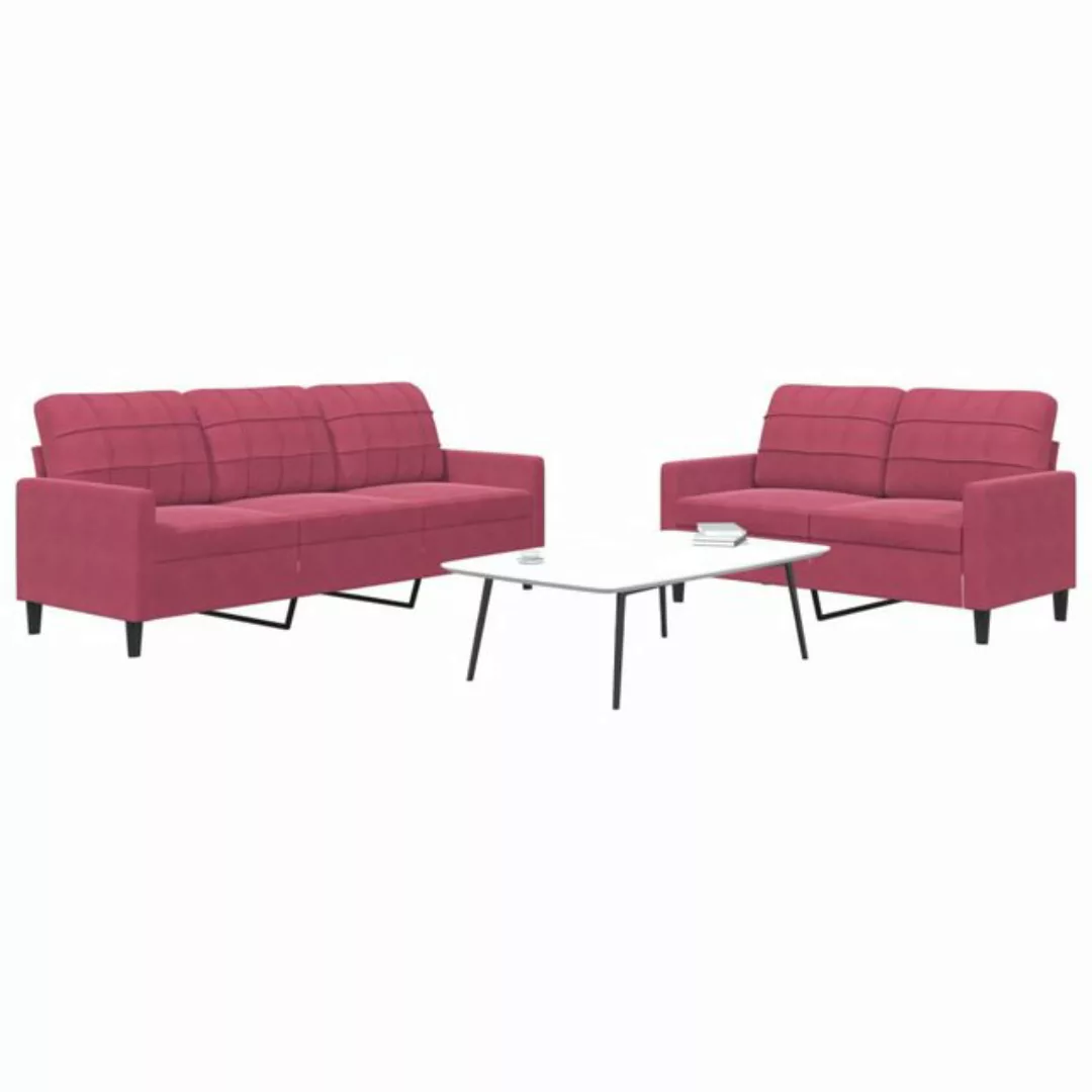 vidaXL Sofa Sofagarnitur mit Kissen Samt, Standard, Rot günstig online kaufen