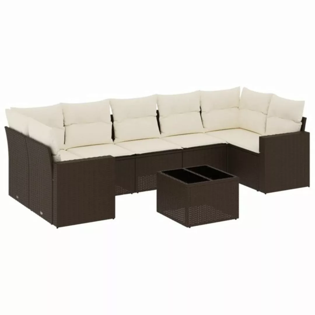 vidaXL Sofaelement 8-tlg. Garten-Sofagarnitur mit Kissen Braun Poly Rattan günstig online kaufen