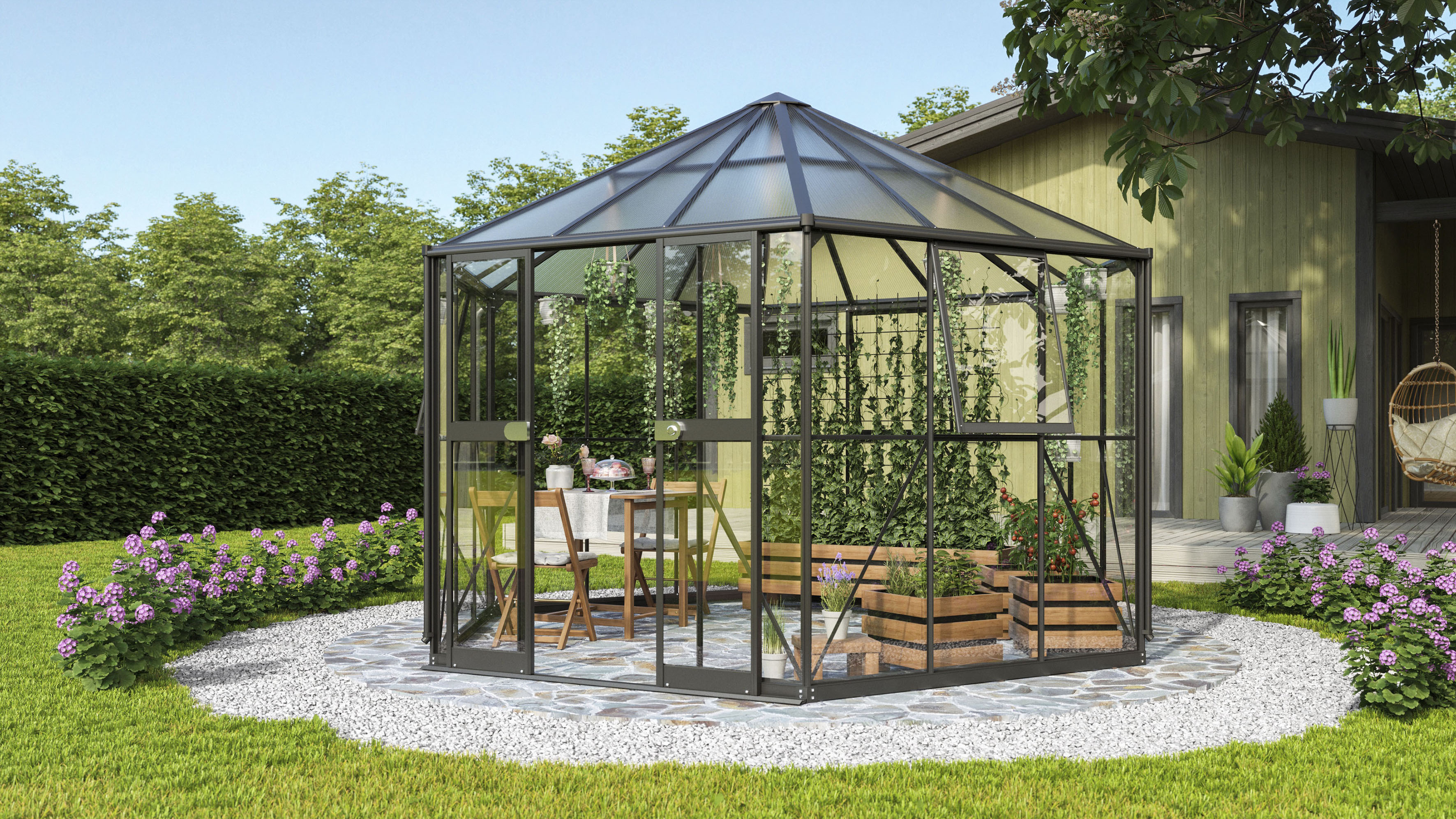 Vitavia Gewächshaus "Pi 9000, mit Stahlfundamentrahmen", Alu-Profile,3 mm S günstig online kaufen