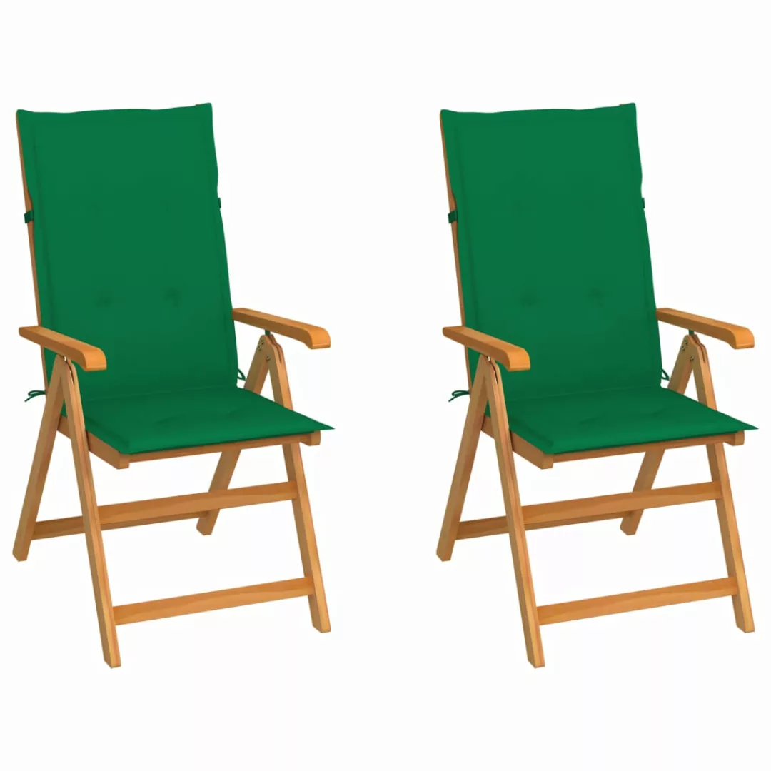 Gartenstühle 2 Stk. Mit Grünen Kissen Massivholz Teak günstig online kaufen