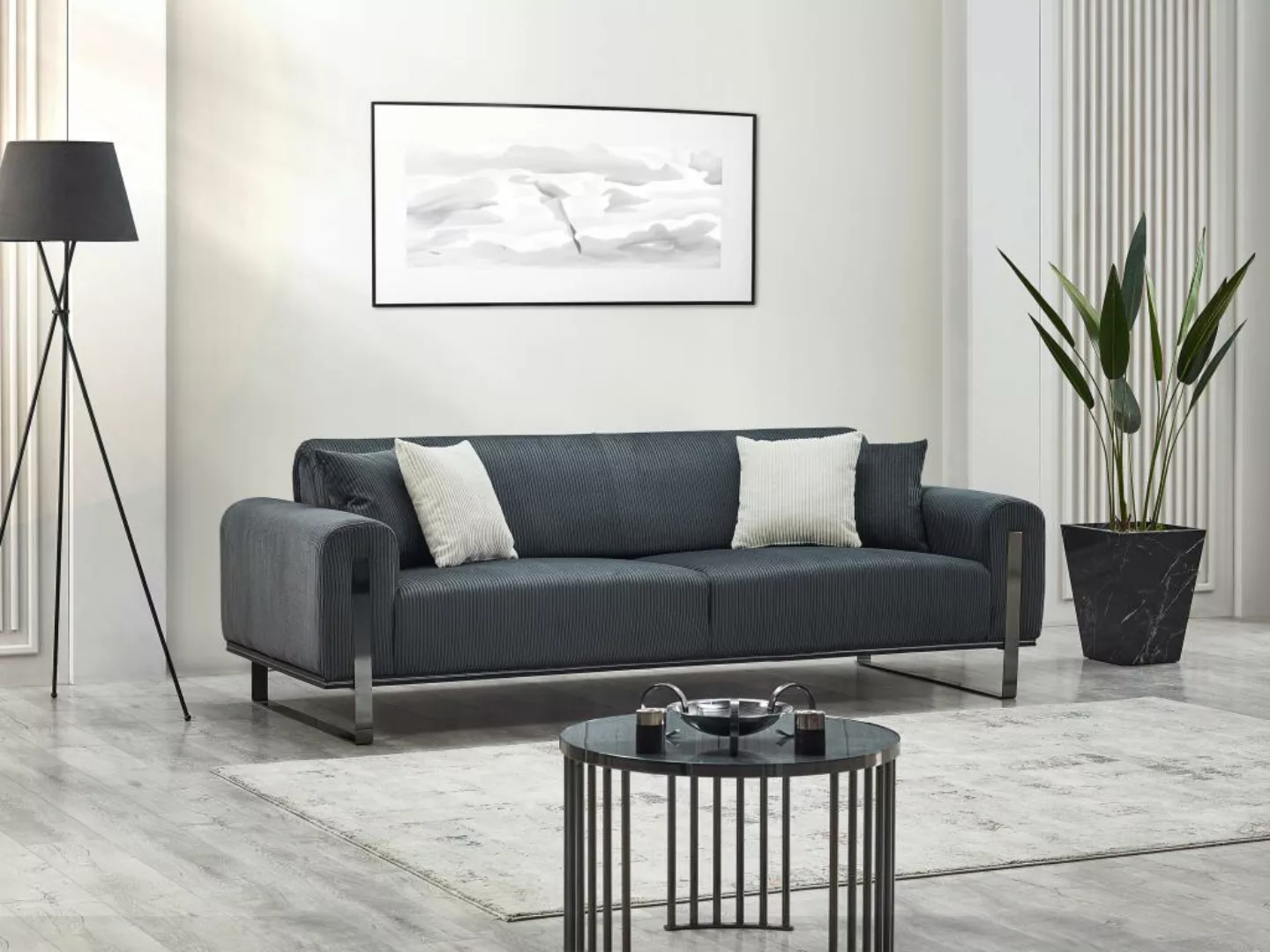 Sofa 3-Sitzer - Cord - Dunkelgrau - ADRANI günstig online kaufen