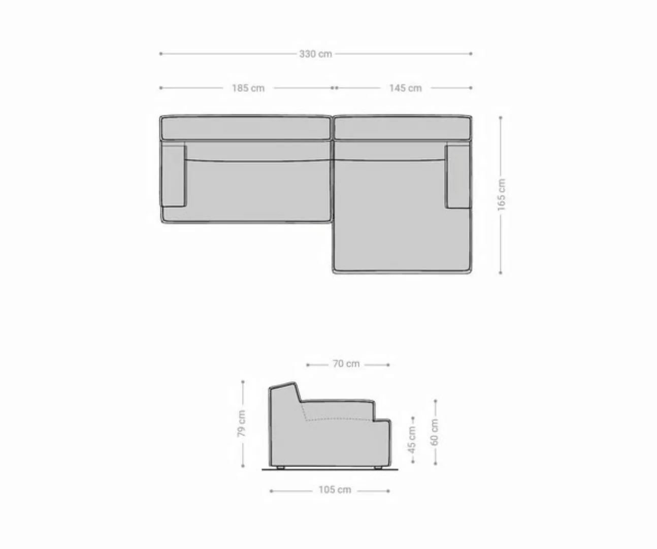 DELIFE Ecksofa Basit, Plüschcord Beige 330x165 cm Recamiere rechts günstig online kaufen