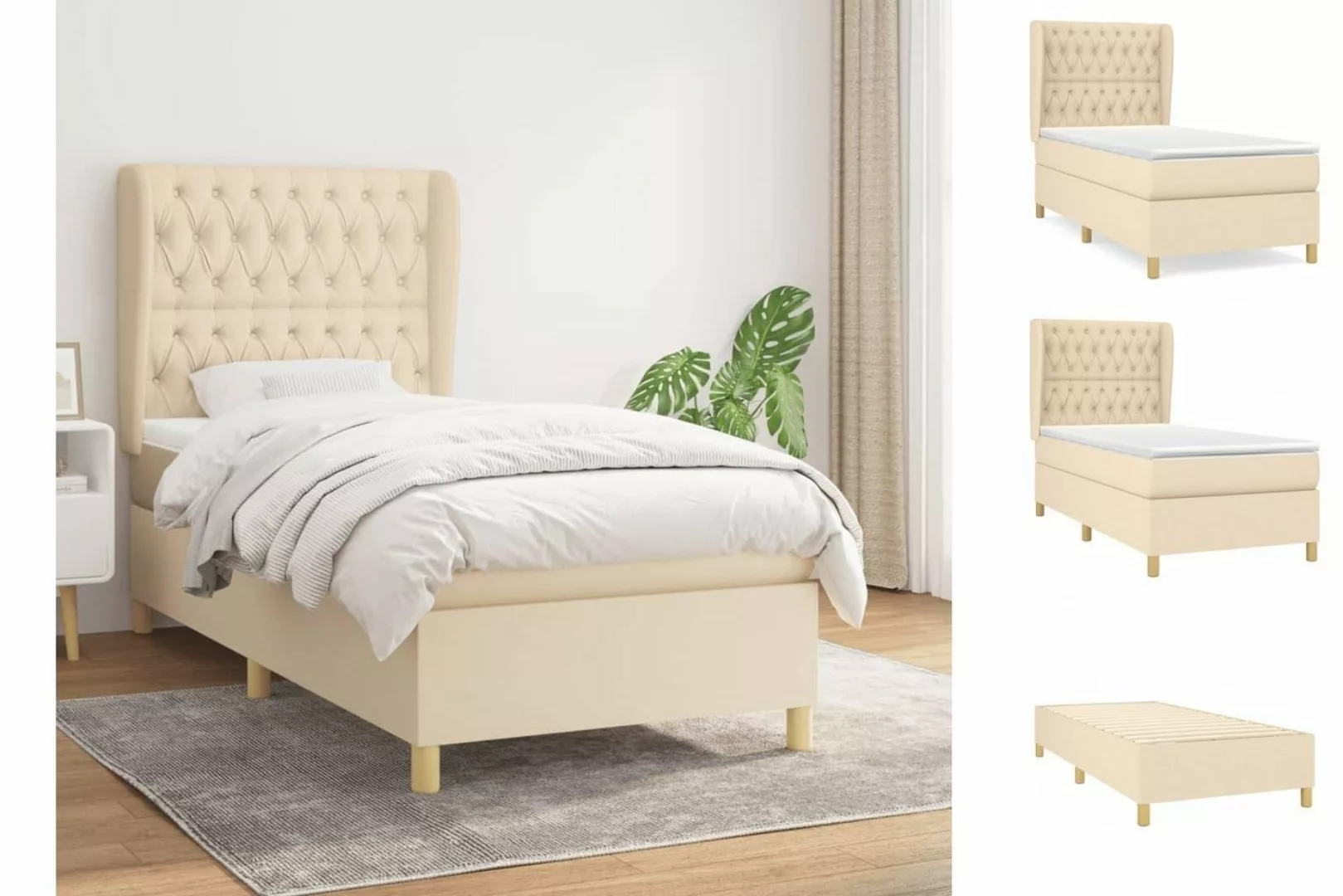 vidaXL Boxspringbett Boxspringbett mit Matratze Creme 90x200 cm Stoff Bett günstig online kaufen