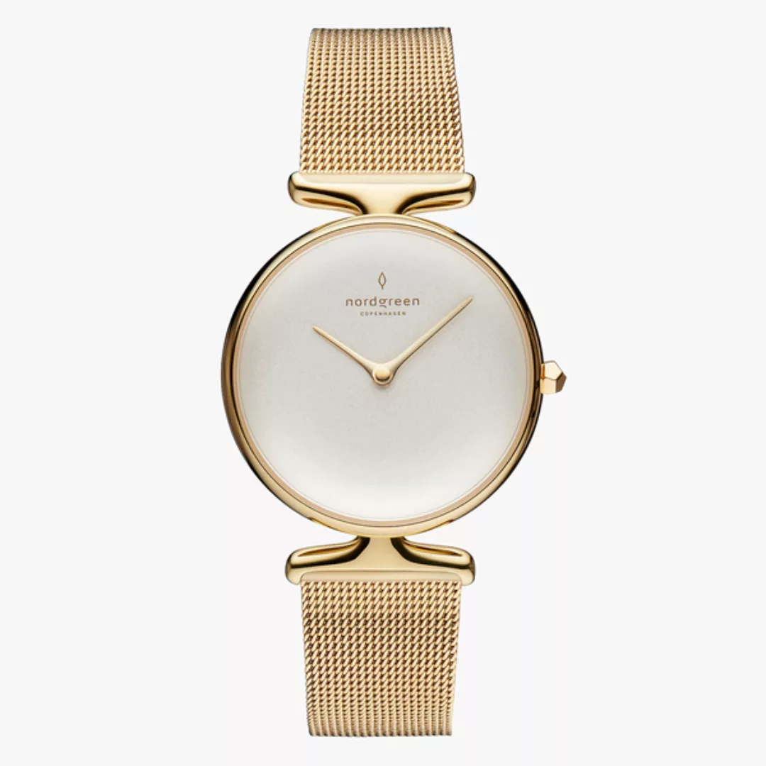 Armbanduhr Unika Gold | Weißes Ziffernblatt - Mesharmband Gold günstig online kaufen