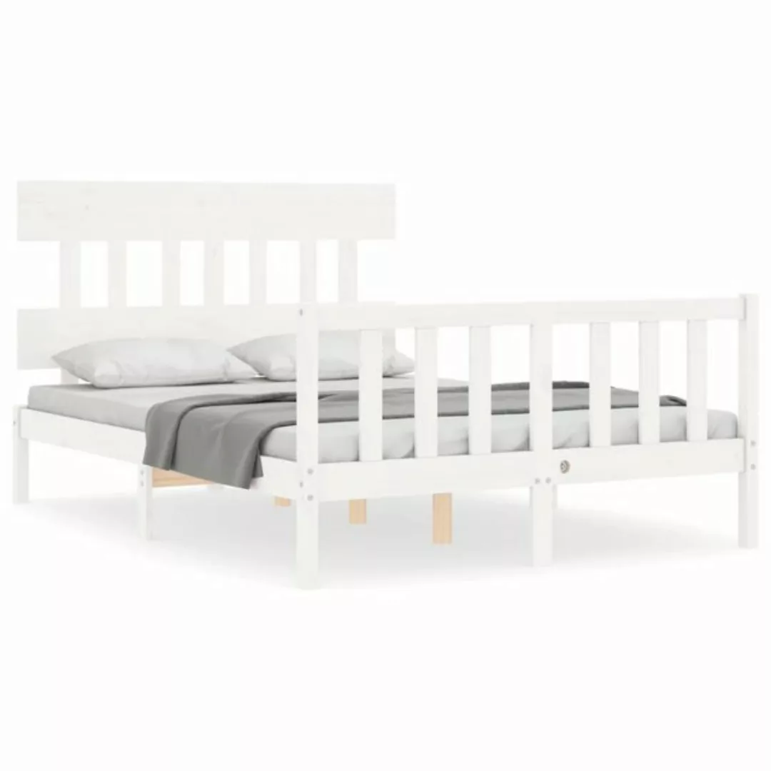 vidaXL Bettgestell Massivholzbett mit Kopfteil Weiß 140x190 cm Bett Bettges günstig online kaufen