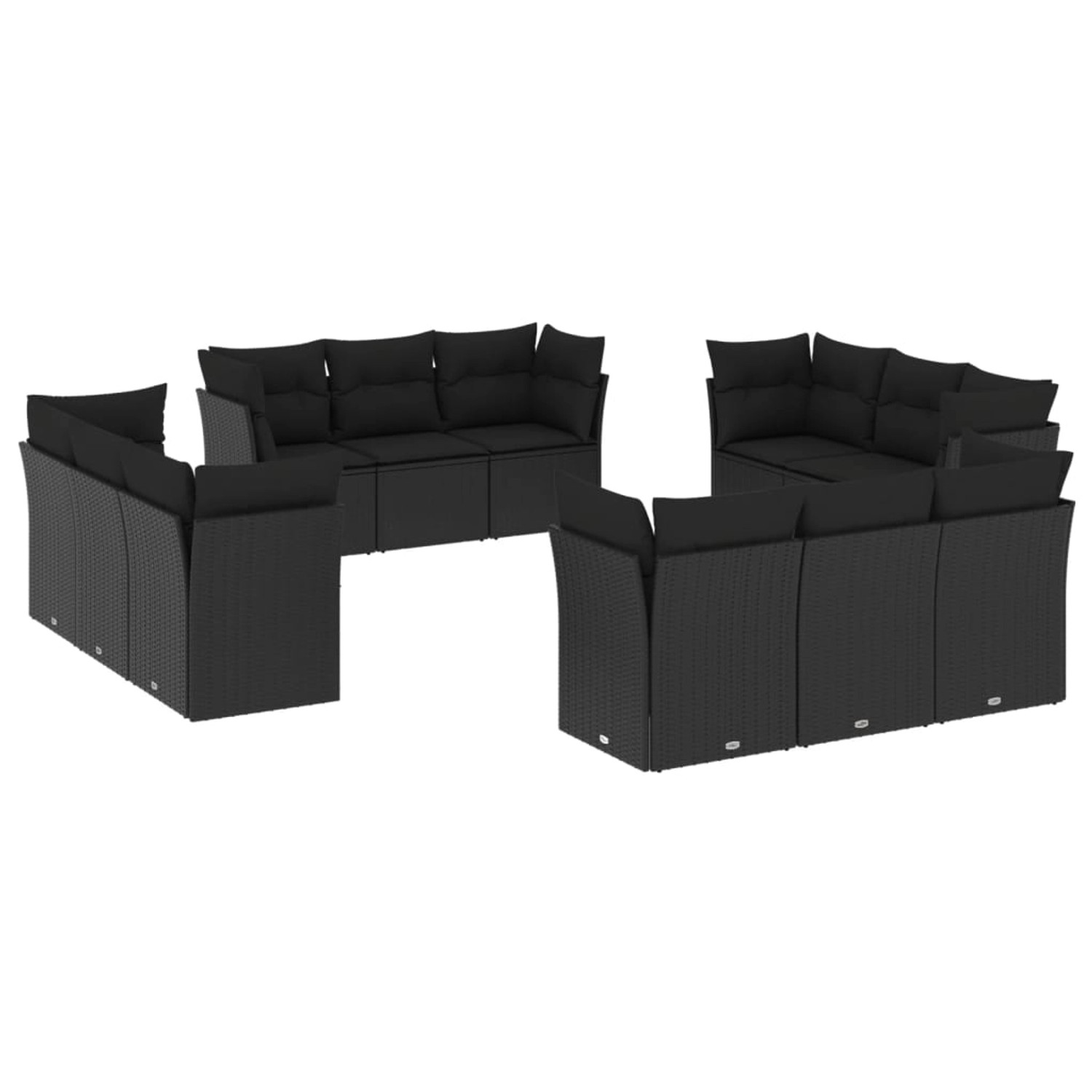 vidaXL 12-tlg Garten-Sofagarnitur mit Kissen Schwarz Poly Rattan Modell 38 günstig online kaufen