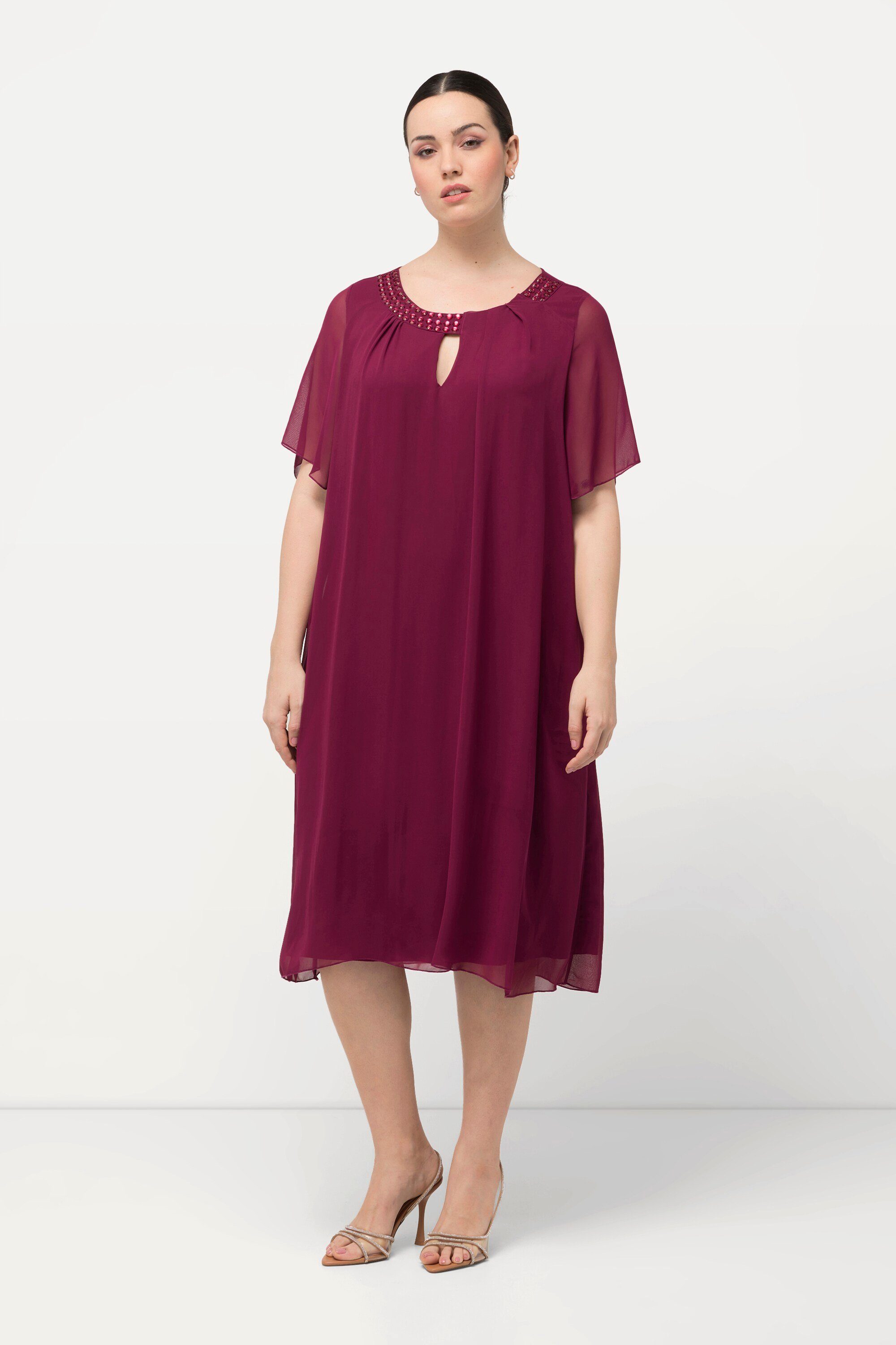 Ulla Popken Cocktailkleid Chiffonkleid Schmucksteine A-Linie günstig online kaufen