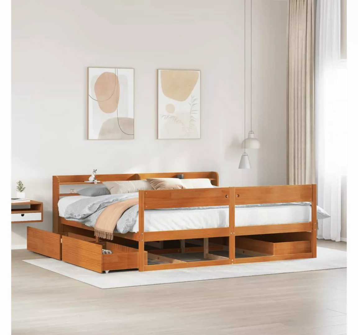 vidaXL Bett, Massivholzbett ohne Matratze Wachsbraun 180x200 Kiefernholz günstig online kaufen