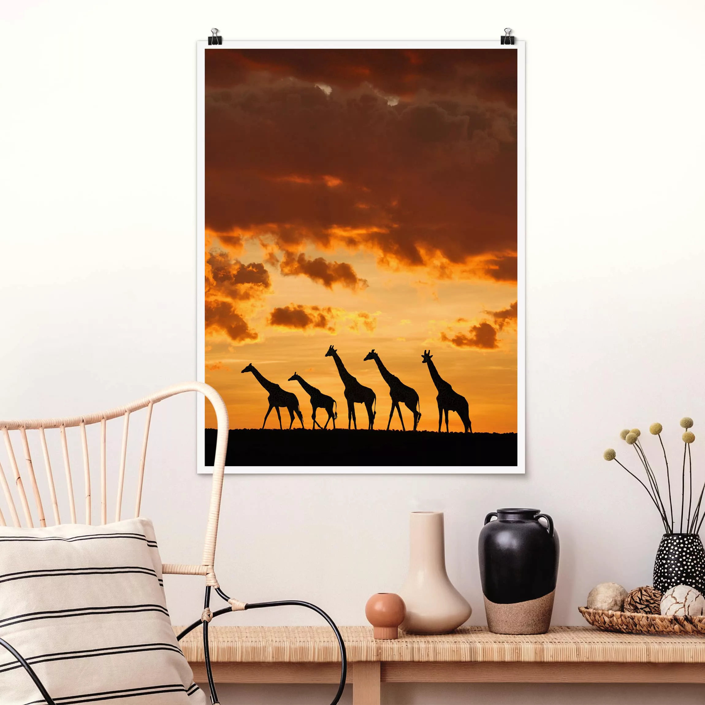 Poster Tiere - Hochformat Fünf Giraffen günstig online kaufen